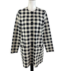 Ann Taylor Duster Jacket size Medium Black Ivory Checks Stretch Pockets Career